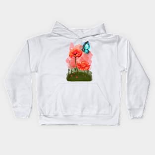 Corn Poppy, Meadow flower, wild flower, Butterfly Kids Hoodie